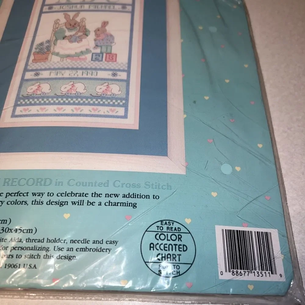 Dimensions Sunset Baby Hugs Bunny Family Birth‎ Record Counted Cross Stitch Kit